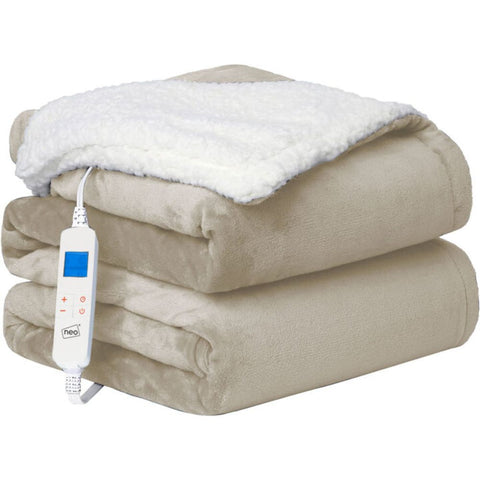 Neo Beige Electric Heated Throw Over Blanket Reversible